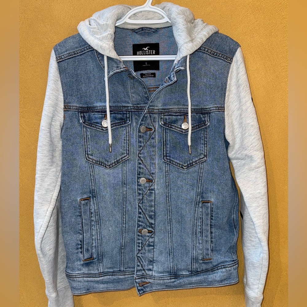 Hollister Blue Denim Jacket with Gray Sleeves